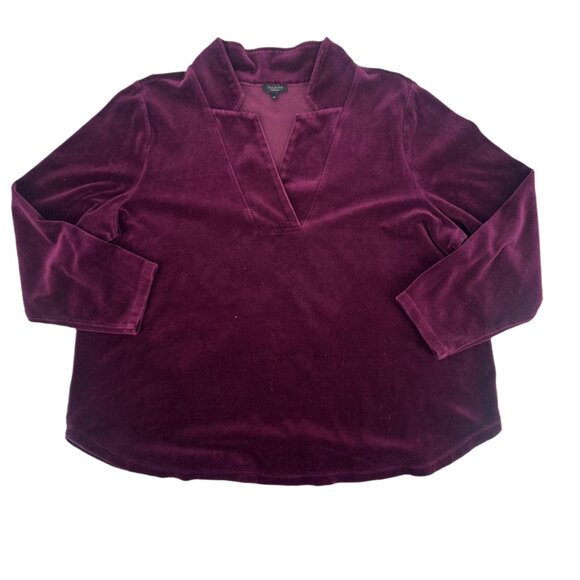 Talbots Velour Split-Neck Top Color Burgundy Wine Size 2XP - Picture 4 of 6